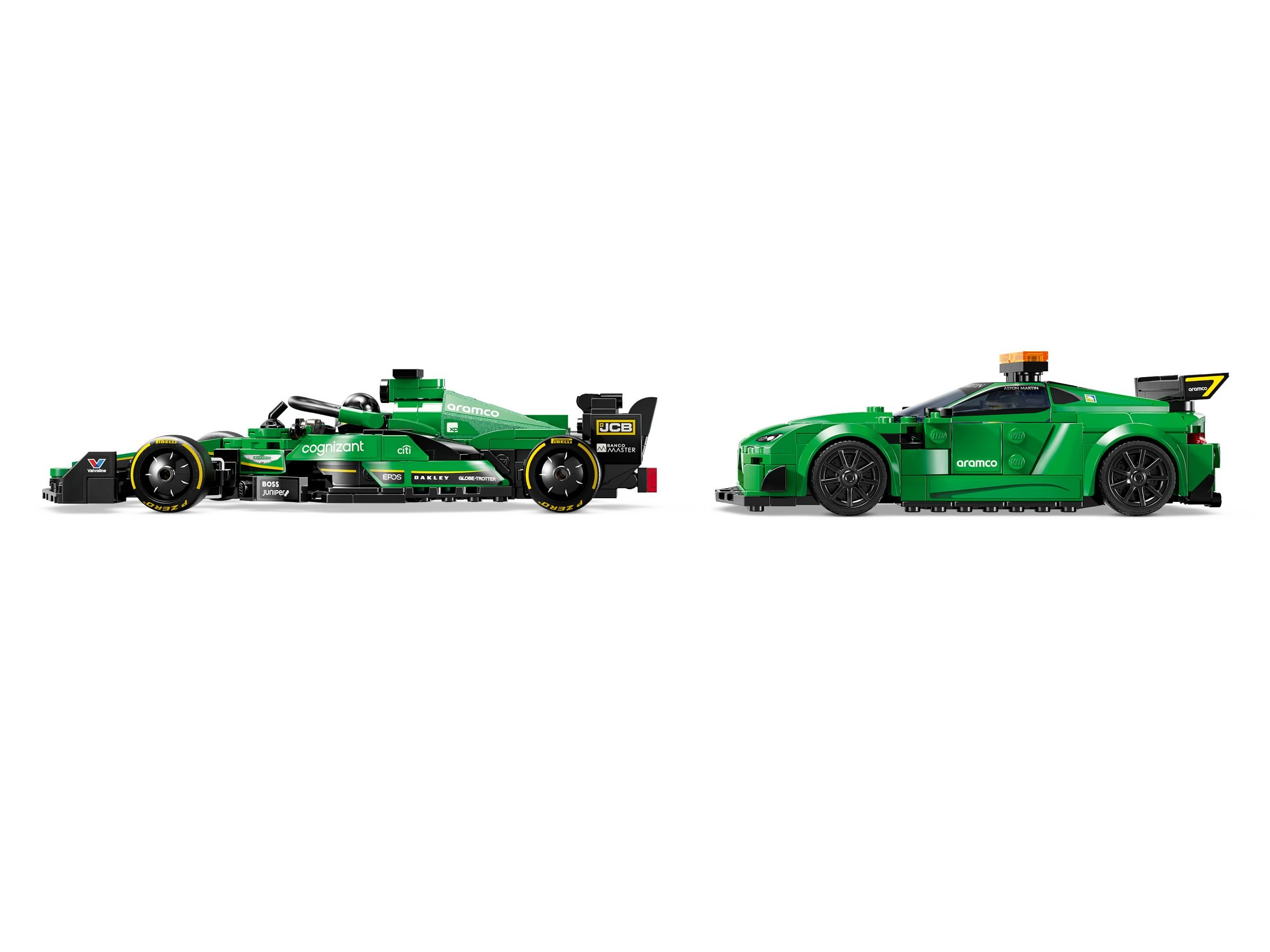 Due macchinine verdi: una di Formula 1 e una sportiva, su sfondo bianco.
