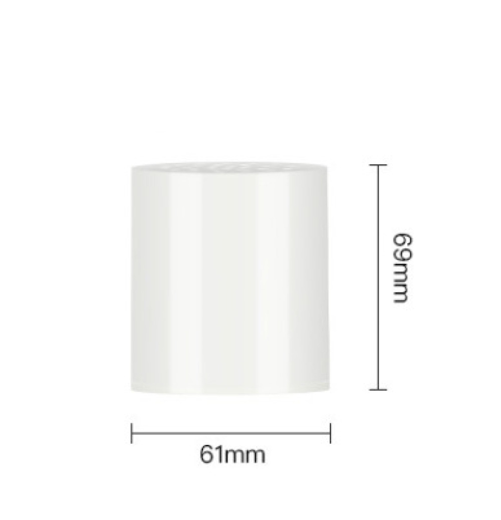 Ein weißes, zylindrisches Objekt. Abmessungen sind 61 mm breit und 69 mm hoch. Das Objekt befindet sich auf weißem Hintergrund.
