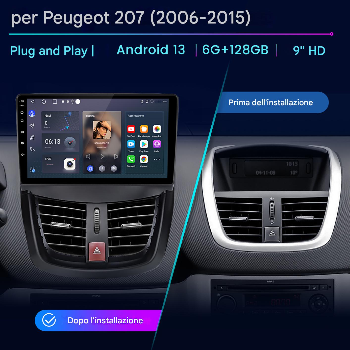 Cruscotto dell'auto che mostra un nuovo sistema Android installato al posto della vecchia radio.