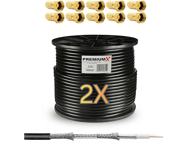 PremiumX 20m BASIC Koaxialkabel 135dB 4-fach CCS SAT Kabel Antennenkabel TV-Kabel, Fernsehgerät DVB-C