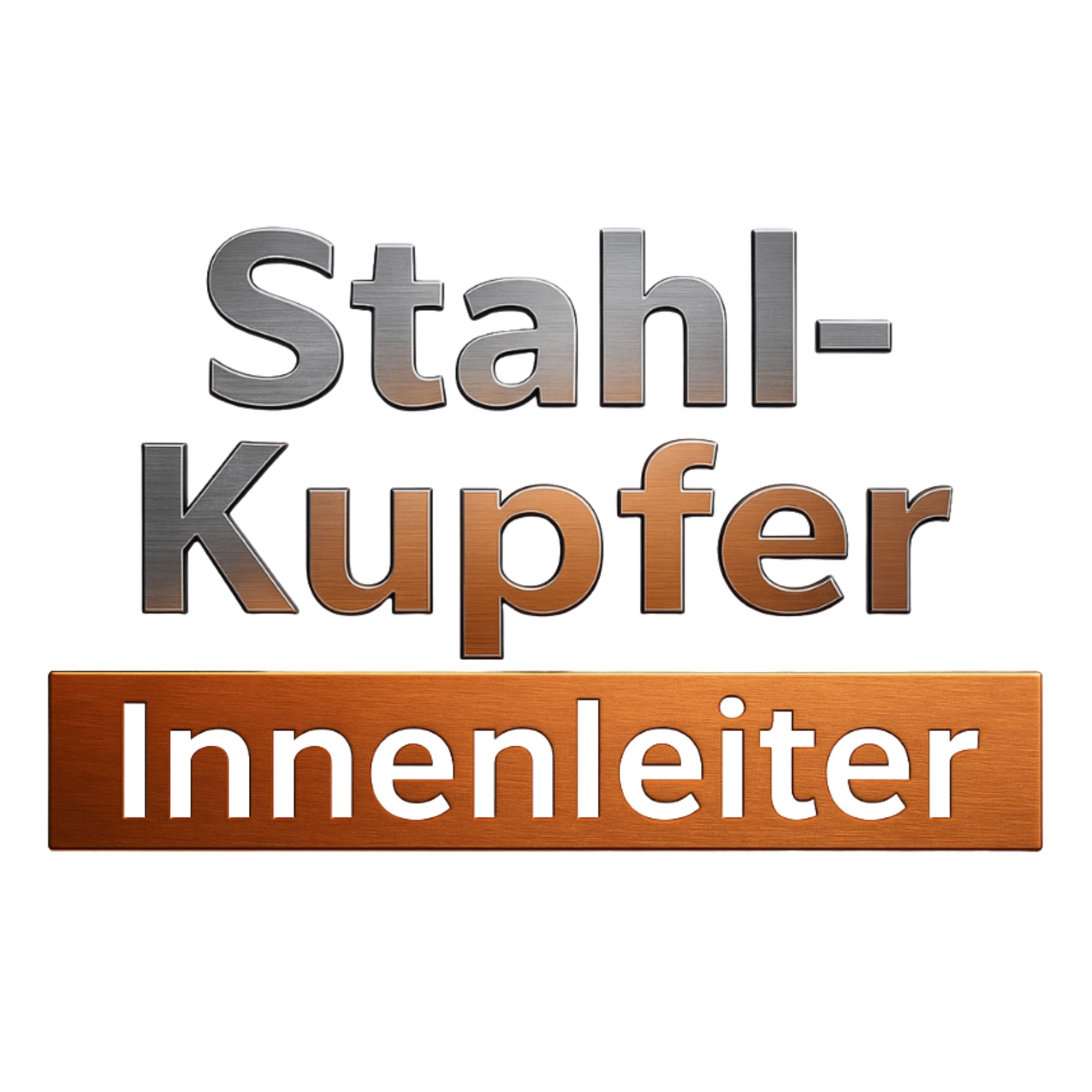 Logo mit Text 'Stahl-Kupfer Innenleiter' in Metallic- und Kupferfarben auf weißem Hintergrund.