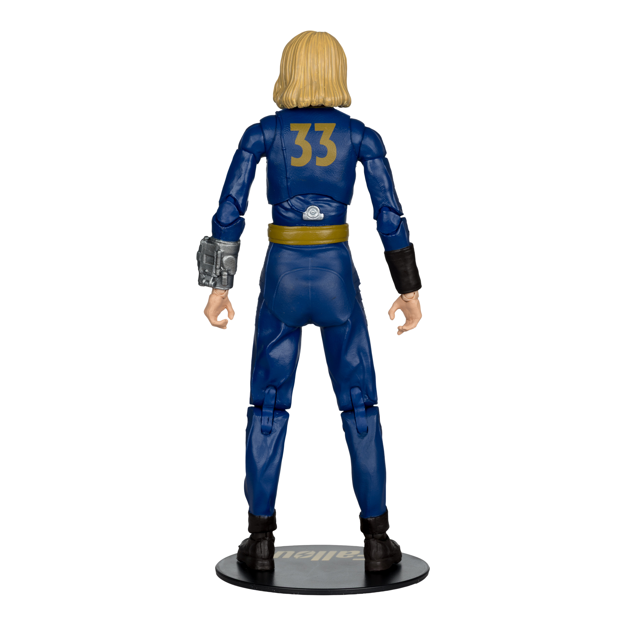Figura di una persona in tuta blu con '33' sulla schiena. Capelli biondi e scarpe nere. Su base nera.
