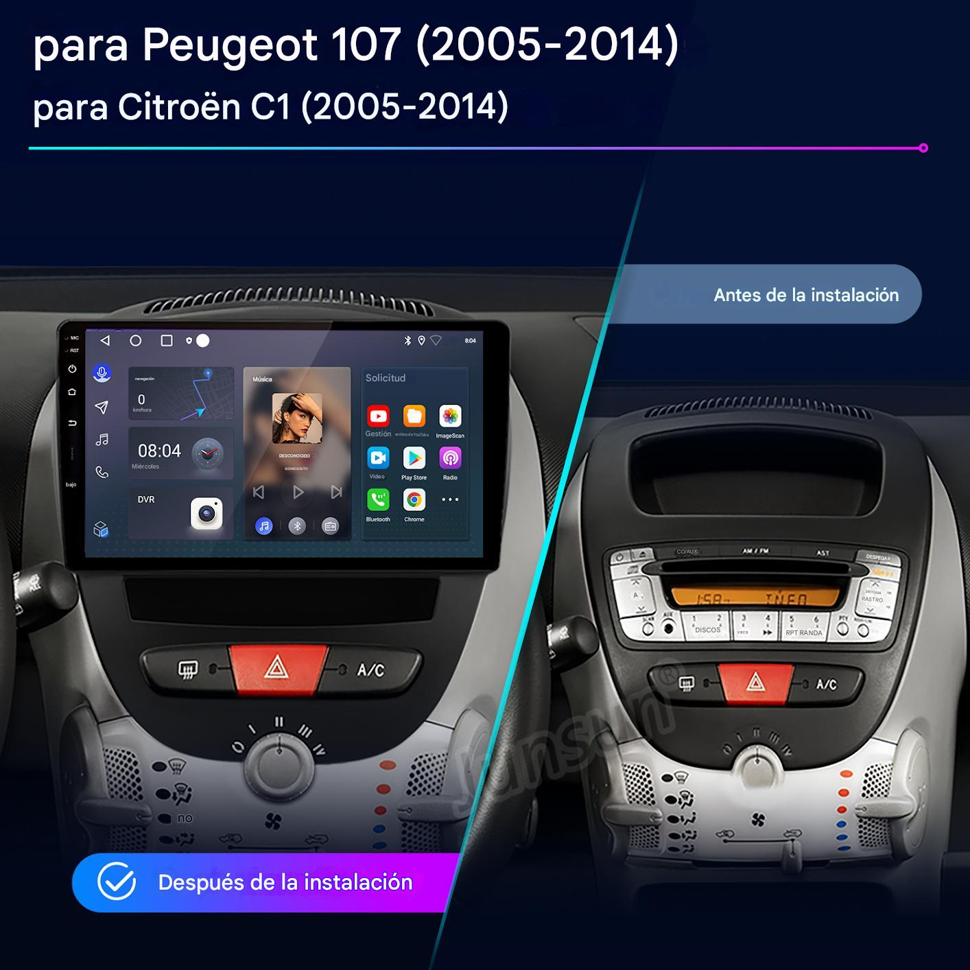 Cruscotto auto che mostra prima e dopo l'installazione dello schermo. Etichette di testo e interfaccia digitale.