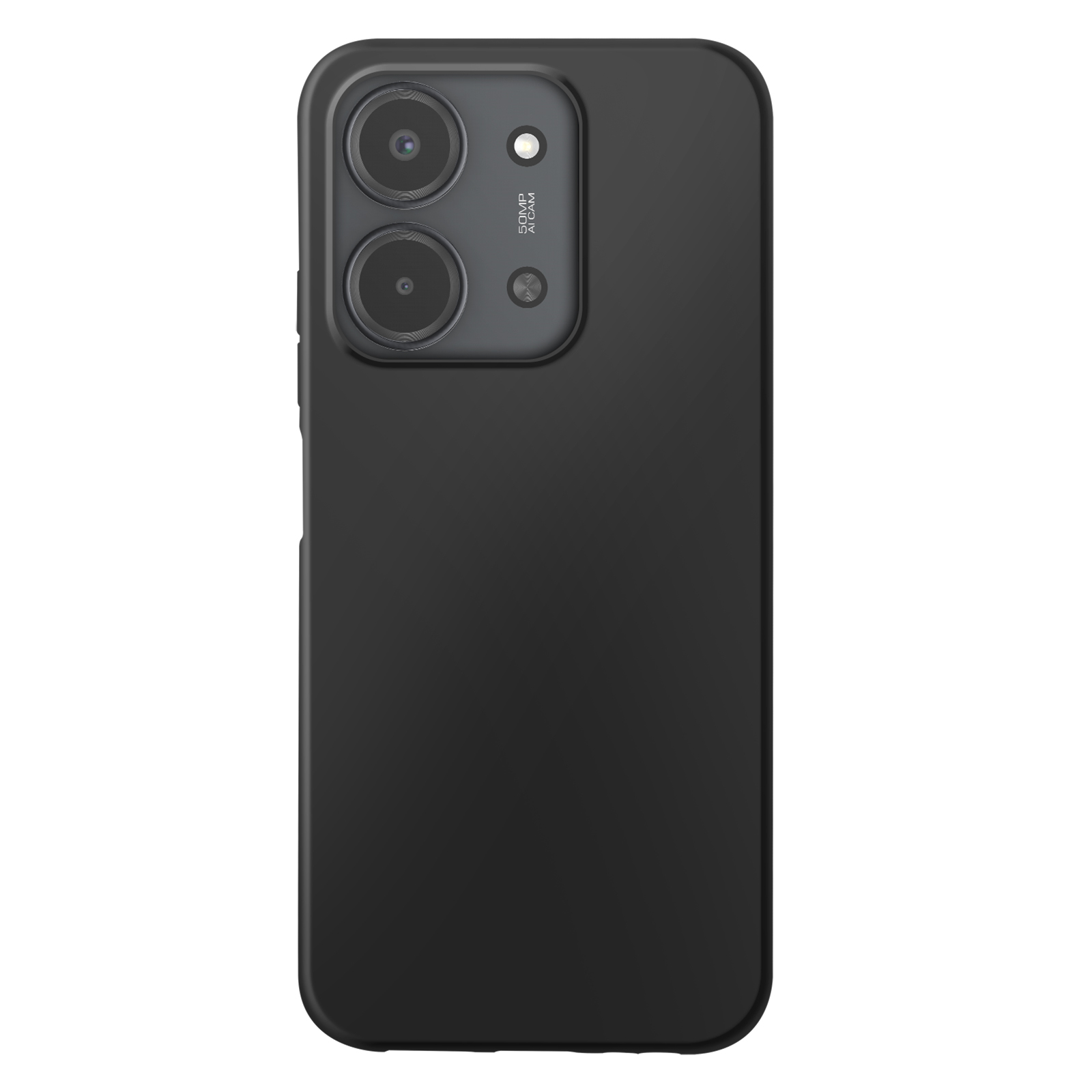 Dos de smartphone noir avec deux objectifs et texte 50MP AI CAM.