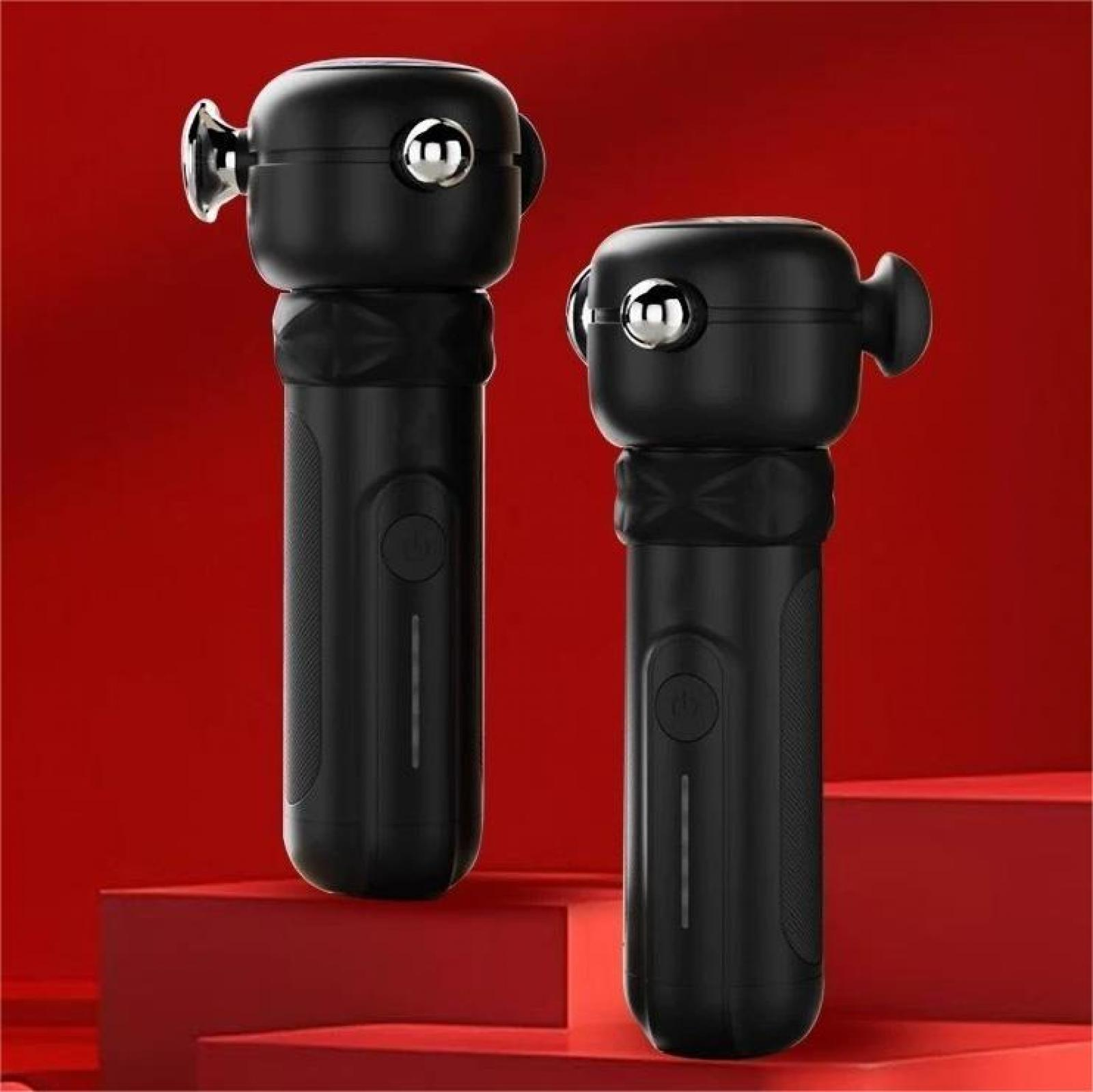 Zwei schwarze Notfall-Autowerkzeuge auf roten Oberflächen. Jedes hat einen Hammer, Glasbrecher und einen Knopf.