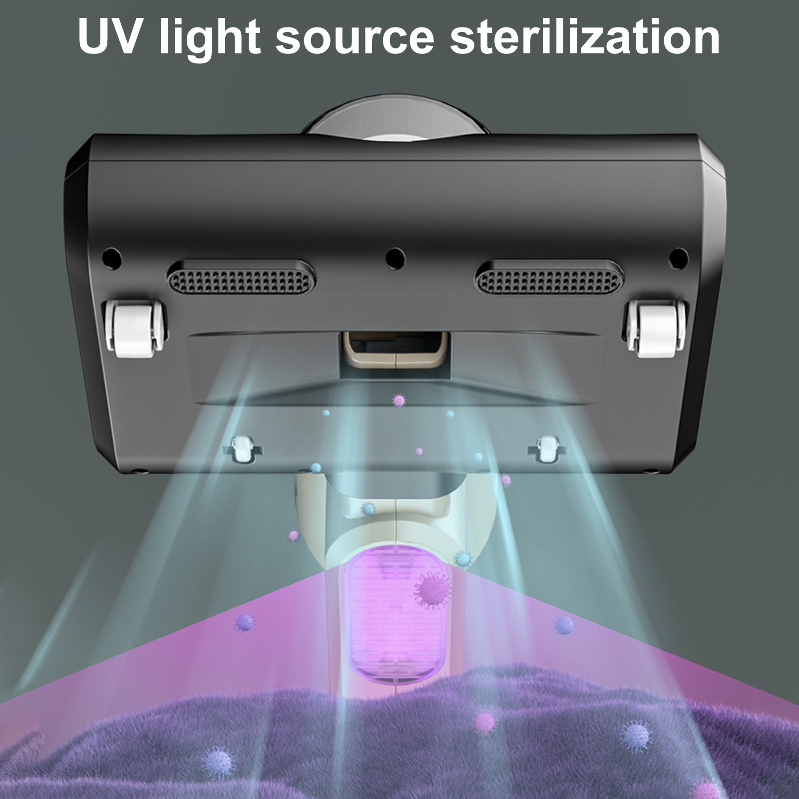 Ein UV-Licht-Sterilisator emittiert Licht auf eine Oberfläche. Das Bild zeigt ein Gerät, das violettes Licht aussendet.