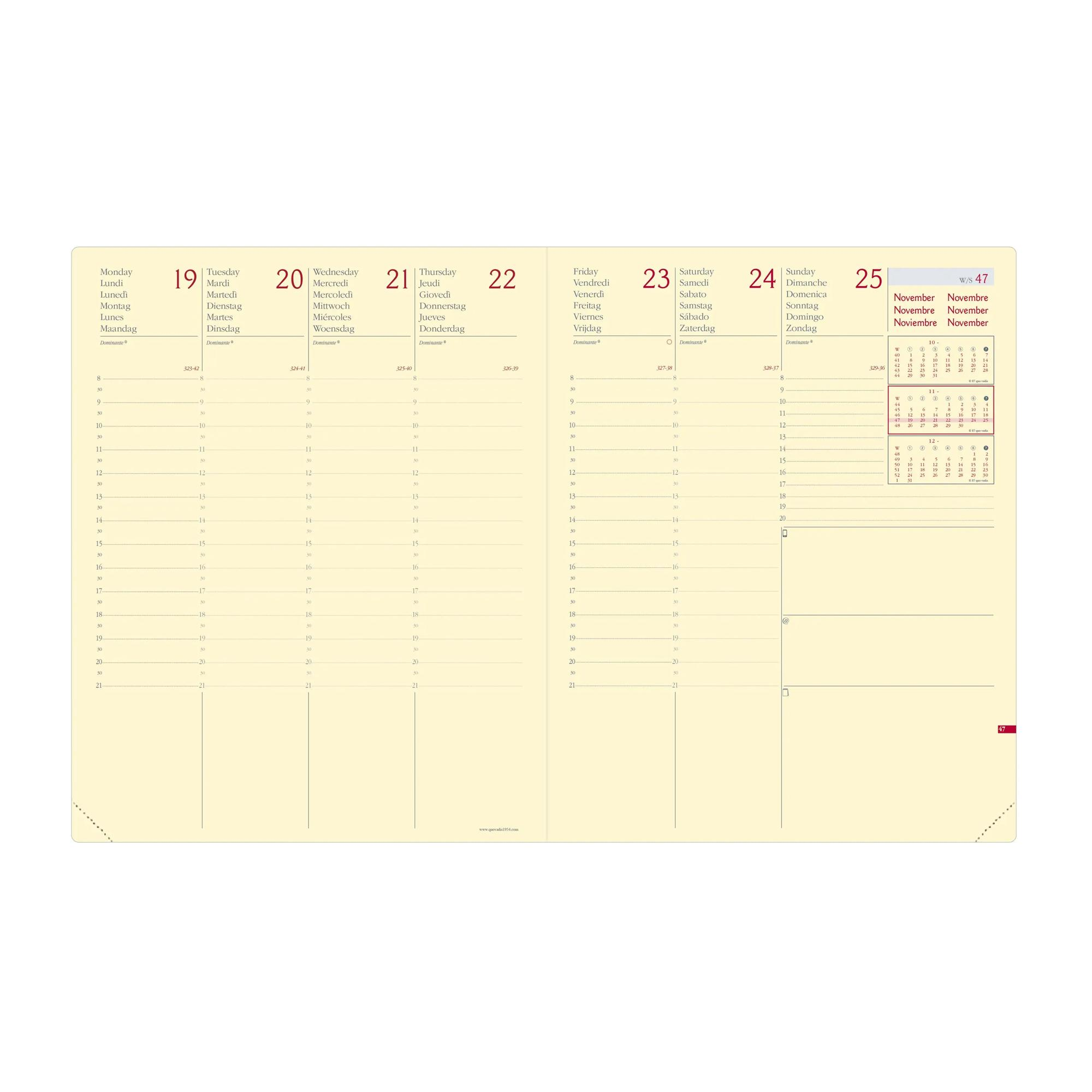 Página de calendario con fechas del 19 al 25. Incluye un pequeño calendario del mes de noviembre.