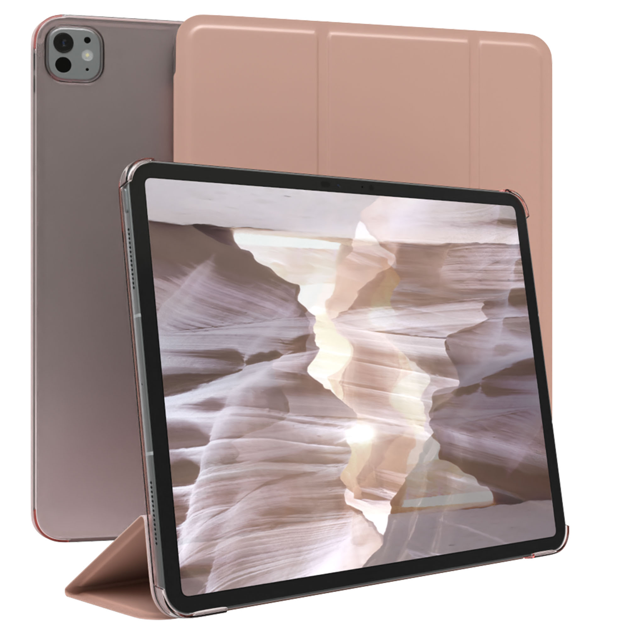 Tablet mit Hülle. Der Bildschirm zeigt einen Canyon. Die Hülle ist rosa. Es sind zwei Tablets zu sehen.
