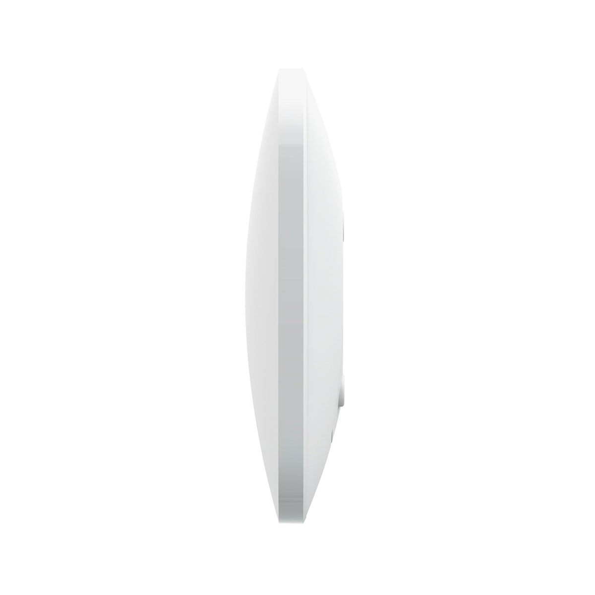 Se ve un dispositivo rectangular blanco y redondeado desde un lado, con un diseño limpio, sobre un fondo blanco.