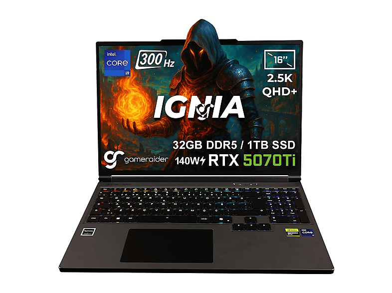 GAMERAIDER IGNIA GR16 DDR5 RTX 5070Ti 12GB 140W 2.5K QHD+ 300Hz Intel Core i9-14900HX 32 GB RAM 1 TB SSD 16 inç FreeDOS Gaming Laptop Siyah