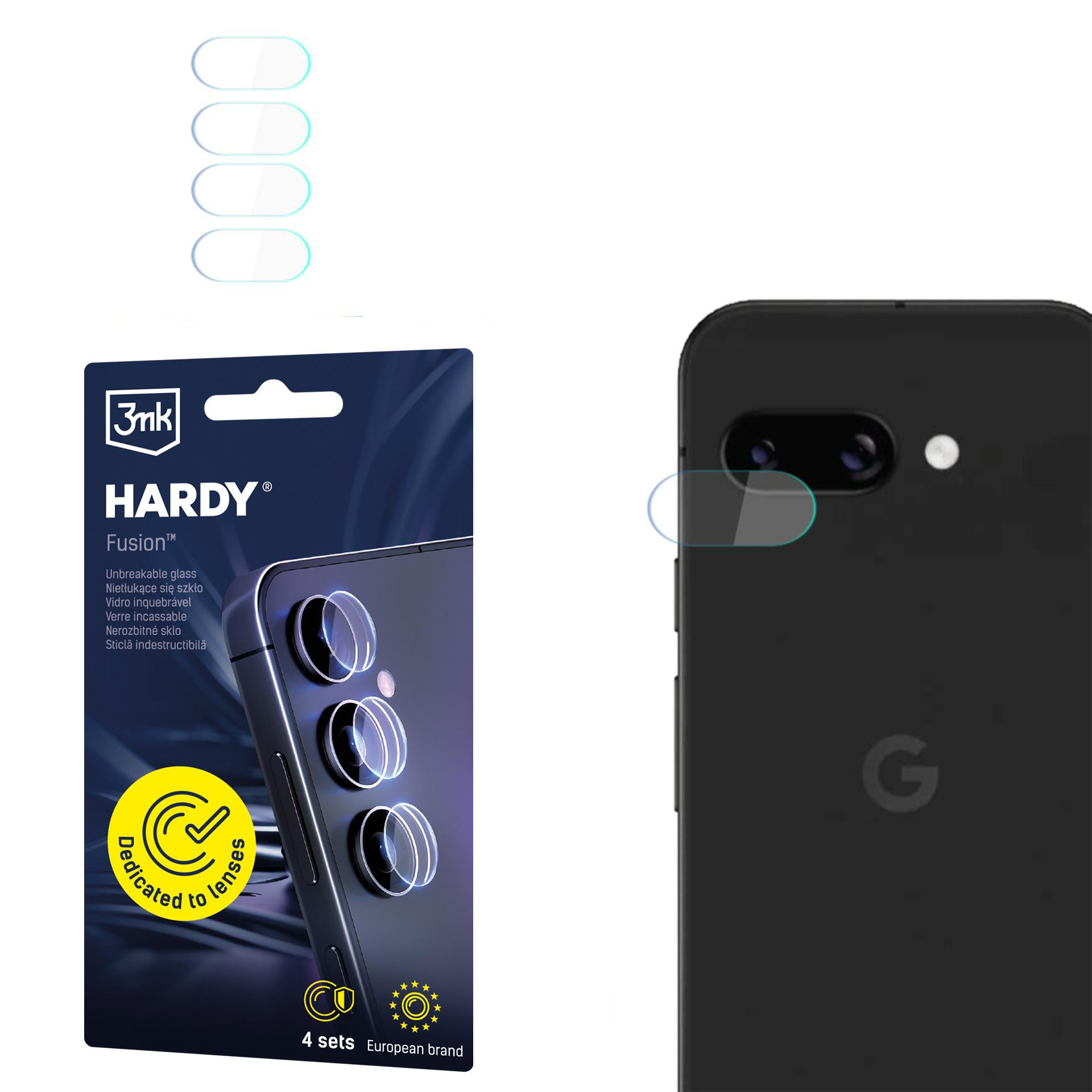 Obraz przedstawia telefon z ochraniaczem ekranu, pudełkiem produktu i osłonami obiektywu. Telefon jest czarny.