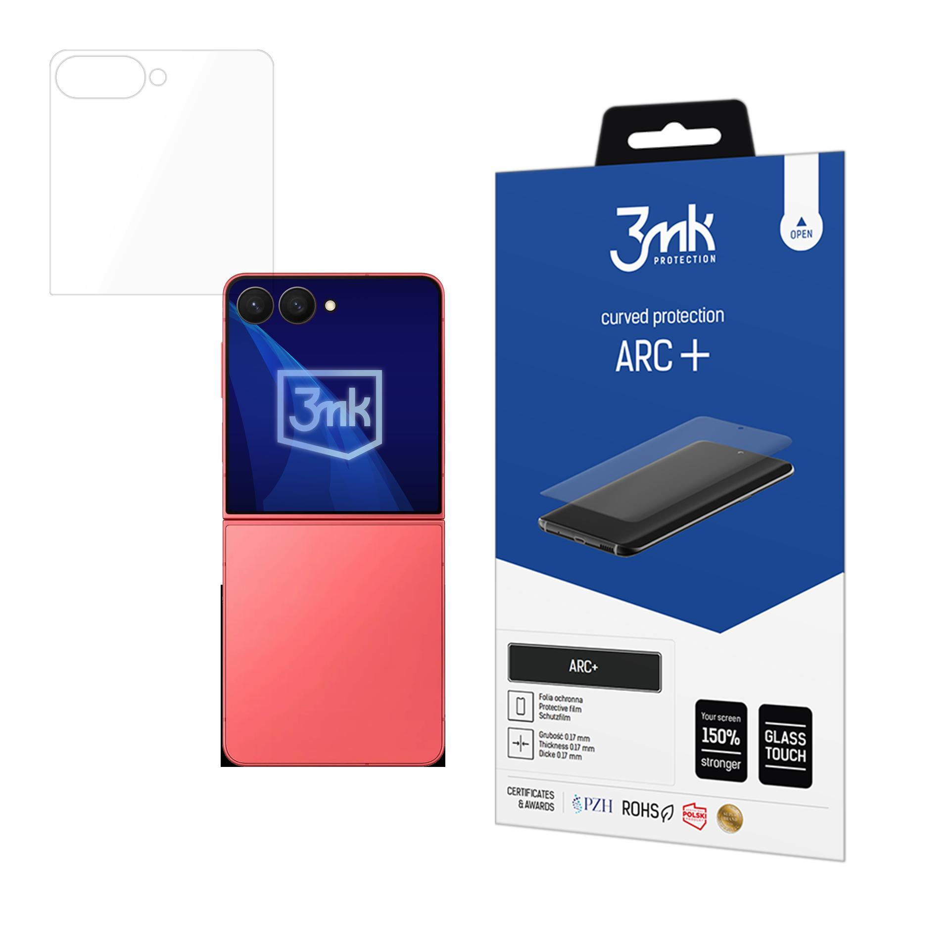 Vengono mostrati un telefono e una scatola per la protezione dello schermo. La scatola è blu, il telefono è rosa e la protezione dello schermo è trasparente.