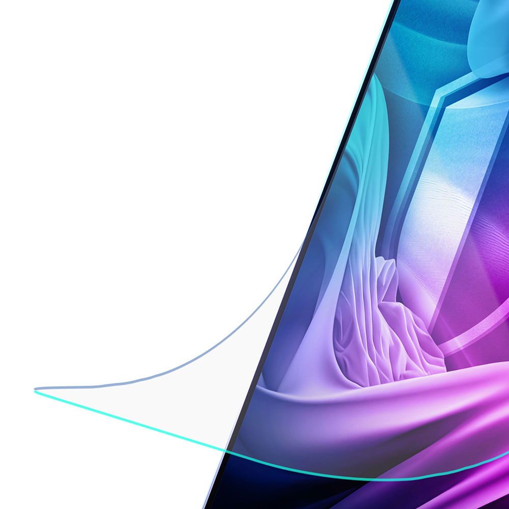 Arte digitale astratta con elementi blu, viola e bianchi. Linee curve e forme geometriche creano una composizione dinamica.