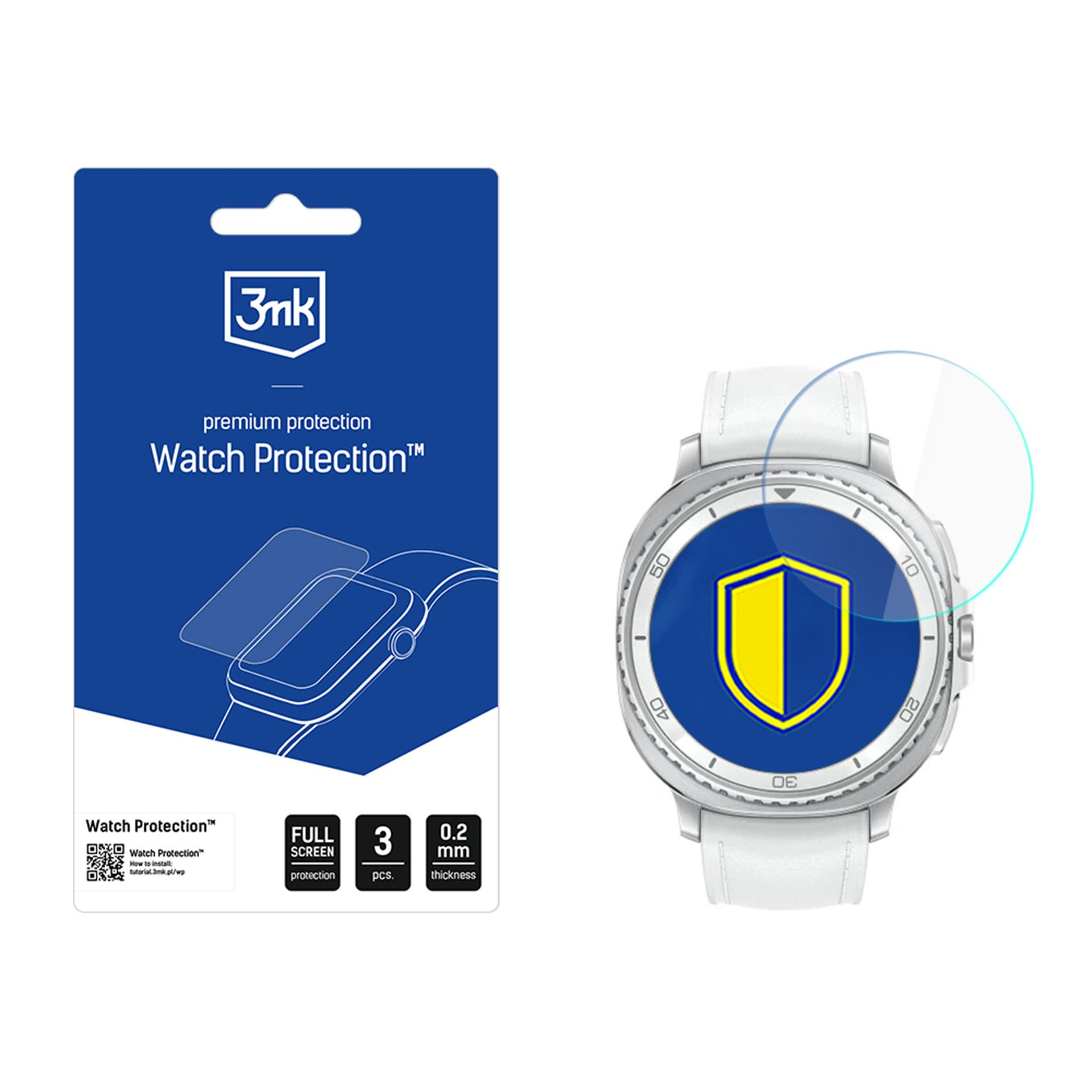 Zegarek z ochraniaczem ekranu, niebieskie opakowanie z marką 3mk i napisem Watch Protection.