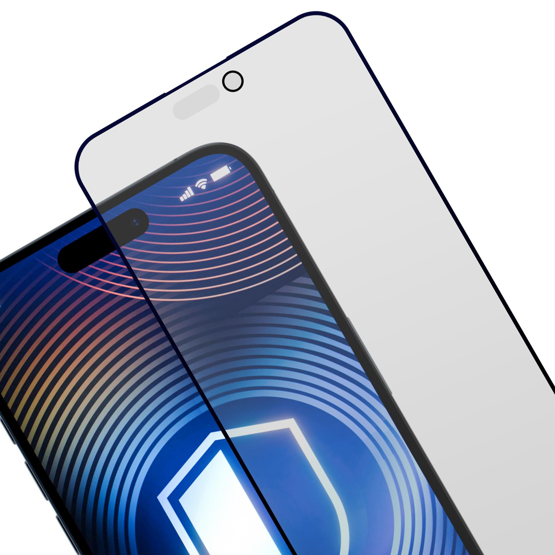 Telefono con protezione schermo. Il telefono ha uno sfondo sfumato blu e rosa. La protezione è trasparente.