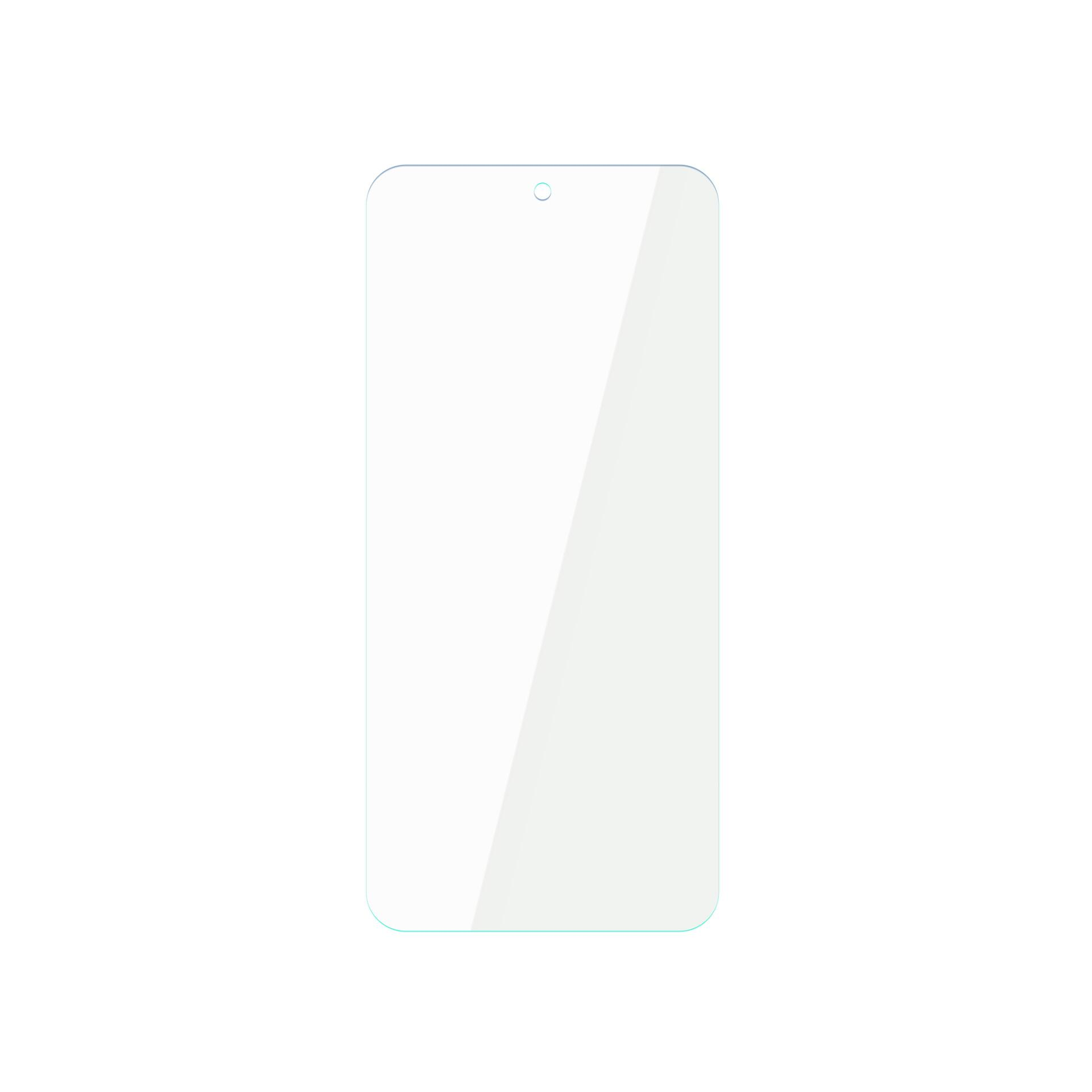 Un proteggi schermo per smartphone. Ha angoli arrotondati, un piccolo cerchio in alto e sfondo bianco.