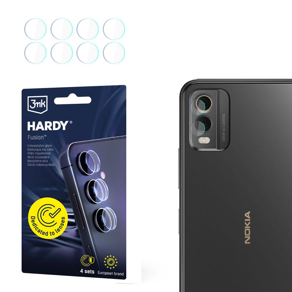 Telefon i opakowanie ochronne na ekran. Opakowanie zawiera tekst, taki jak 'HARDY' i 'Dedicated to lenses'.