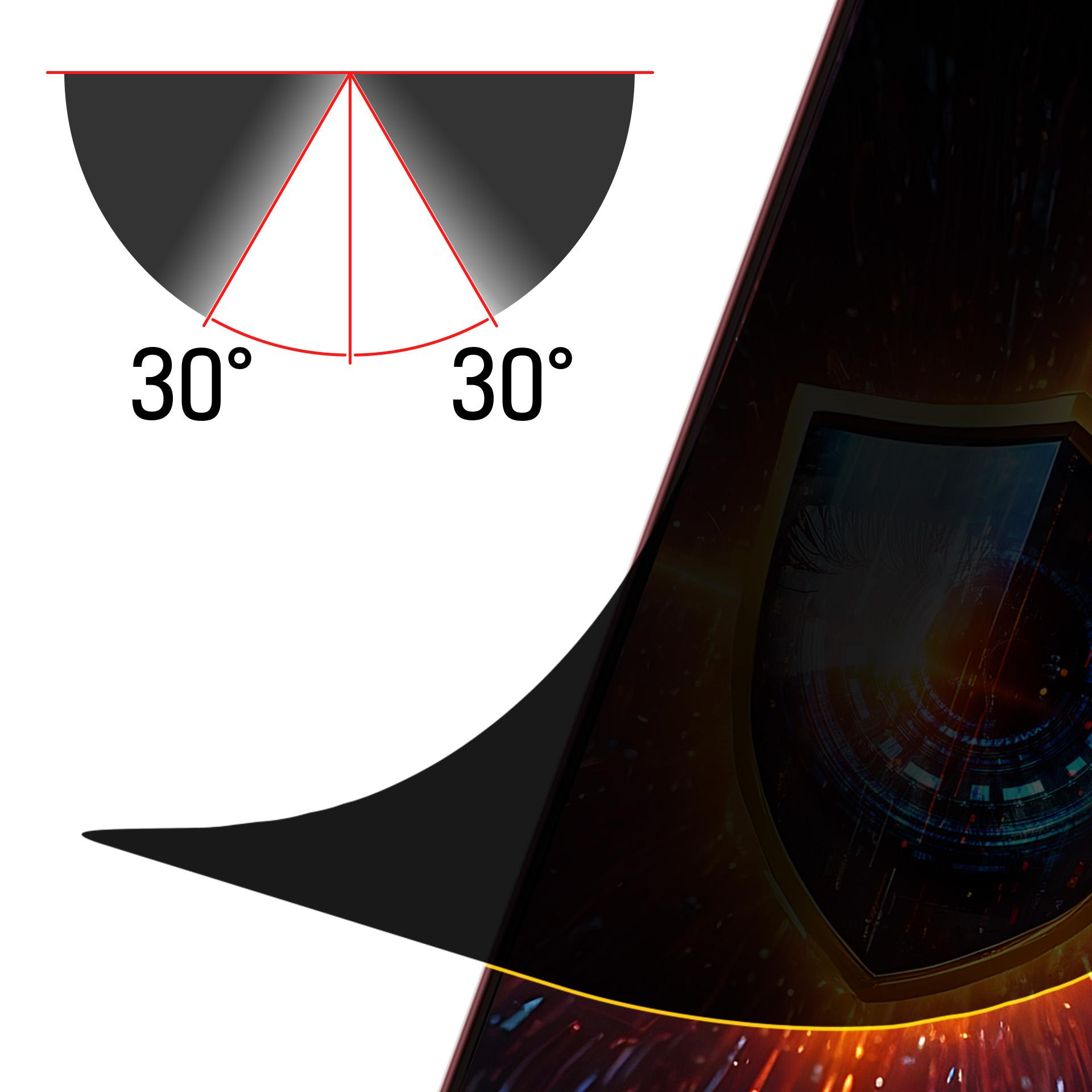 Un grafico con un arco nero e linee rosse che indicano angoli di 30 gradi. Sfondo con un design a forma di scudo.