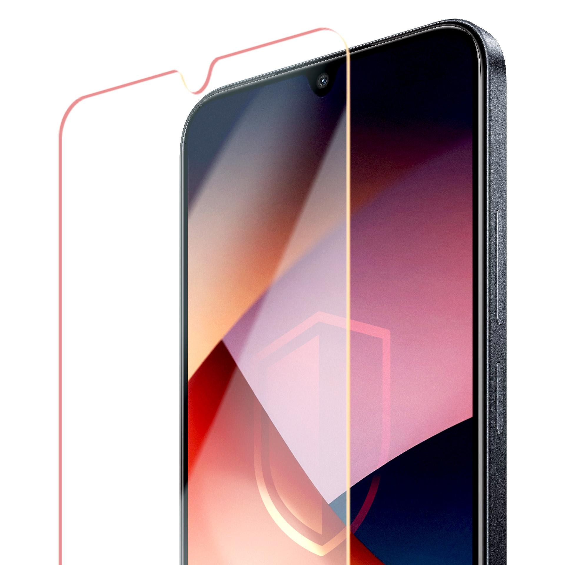 Uno smartphone con protezione schermo rossa. Il telefono ha una custodia nera e un display colorato.