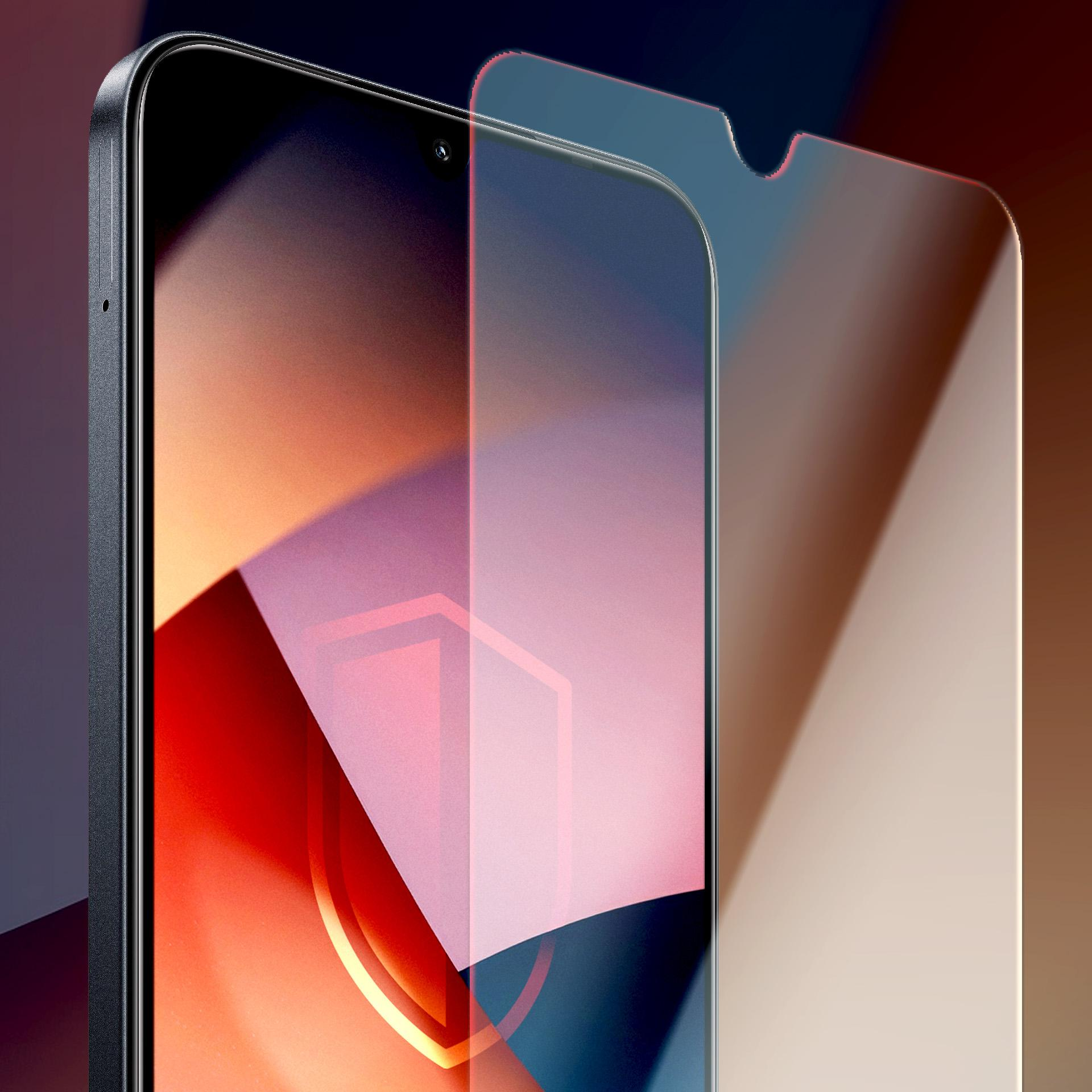 Un telefono con una protezione per lo schermo. La protezione per lo schermo è sul telefono. I colori sono rosso, arancione e nero.