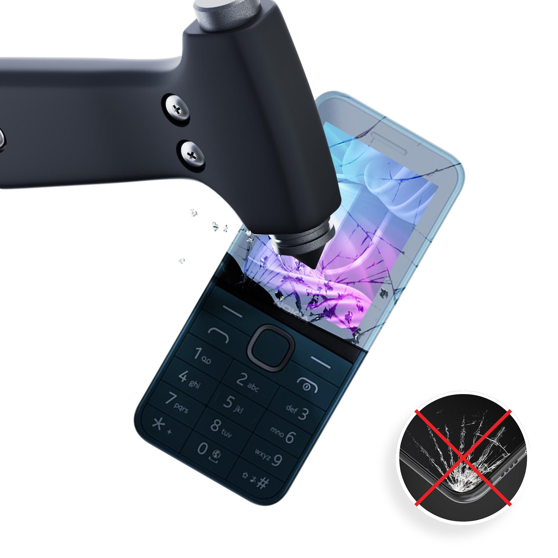 Telefon jest uderzany przez młotek. Ekran jest pęknięty. Symbol wskazuje brak pękniętego ekranu.