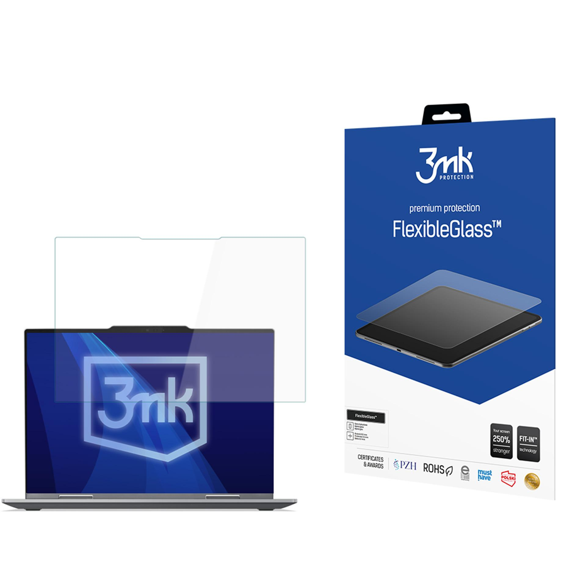 Laptop z ochraniaczem ekranu obok pudełka ochraniacza. Oba mają to samo logo marki.