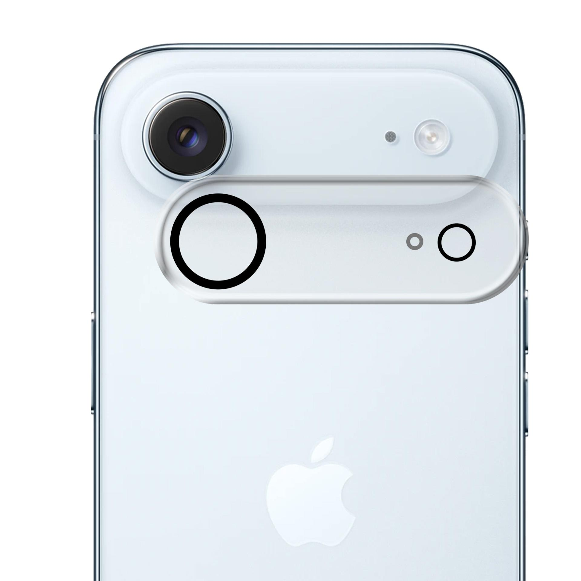 Primo piano del retro di un telefono. Ha una fotocamera e altre due lenti. Il logo Apple è visibile.
