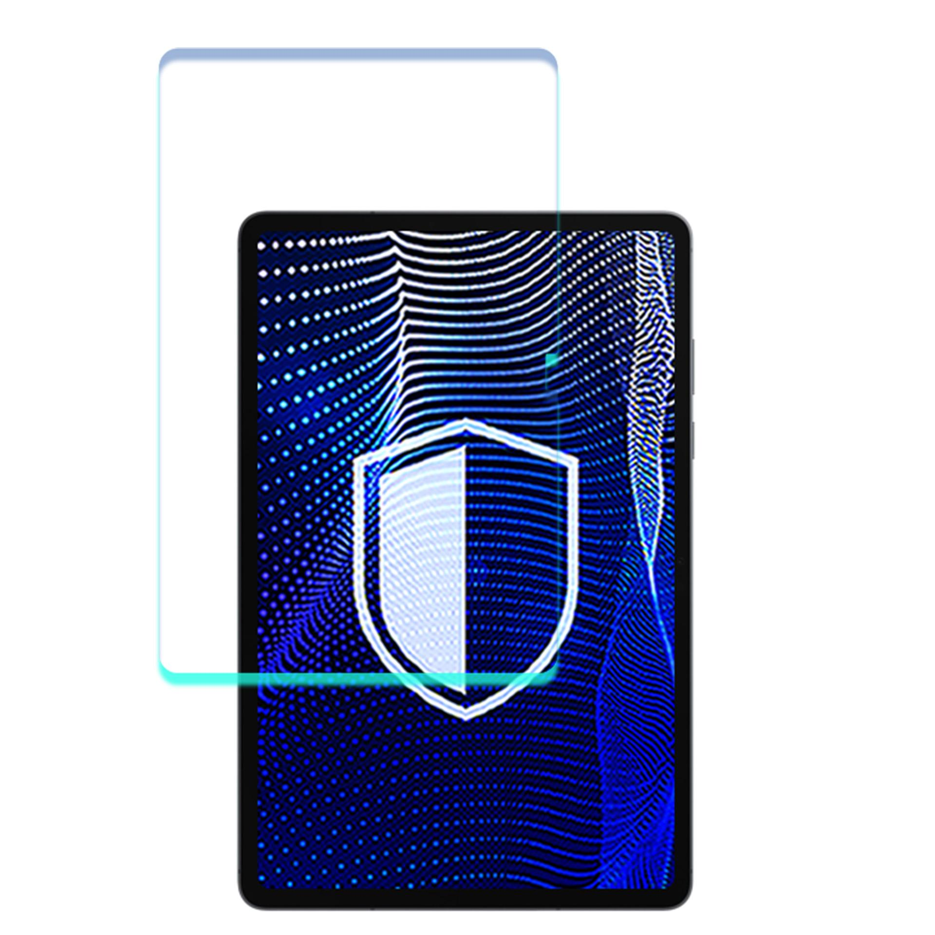 Tablet z ochraniaczem ekranu. Ekran pokazuje grafikę tarczy na niebieskim falistym tle.