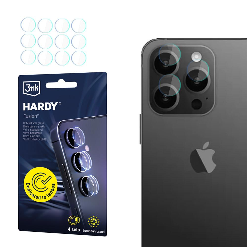 Telefon i pudełko produktu z szklanymi ochraniaczami ekranu. Na pudełku nazwa produktu i ochraniacze obiektywu.