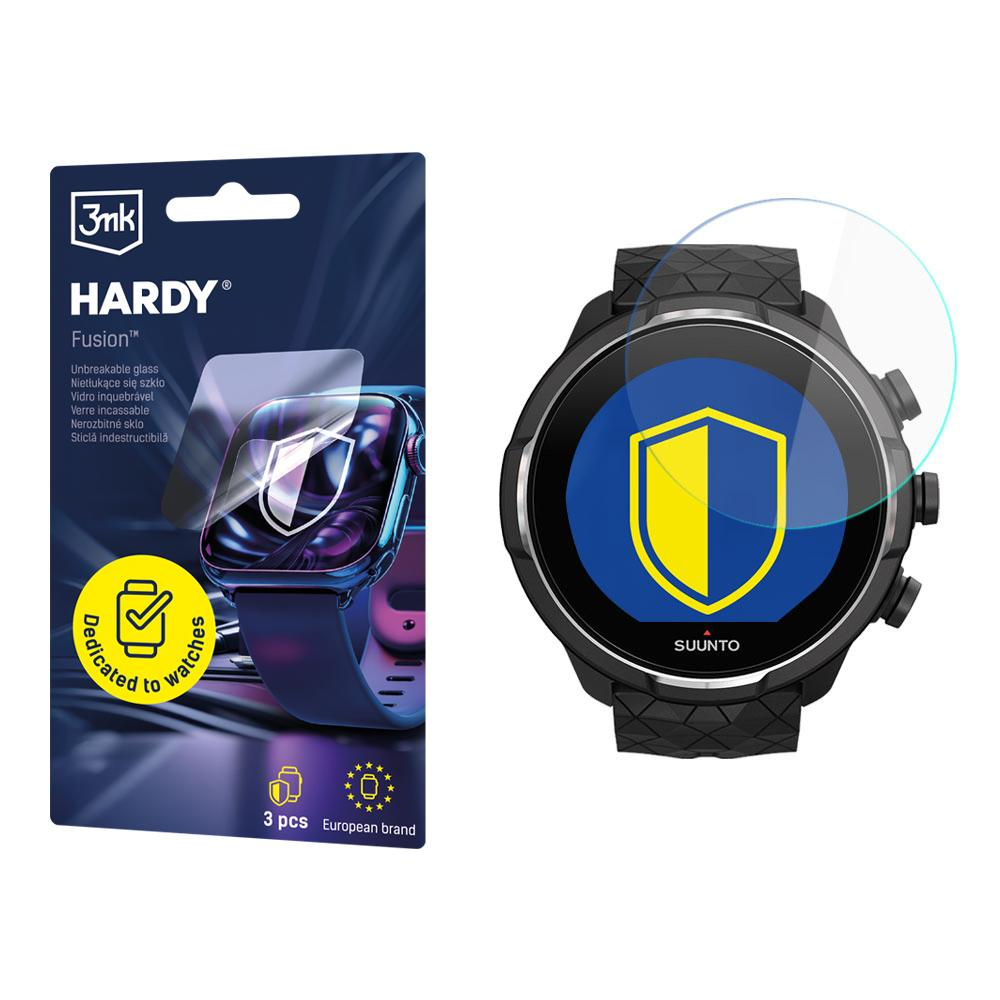 Smartwatch z ochraniaczem ekranu obok opakowania ochraniacza ekranu. Opakowanie zawiera szczegóły produktu.