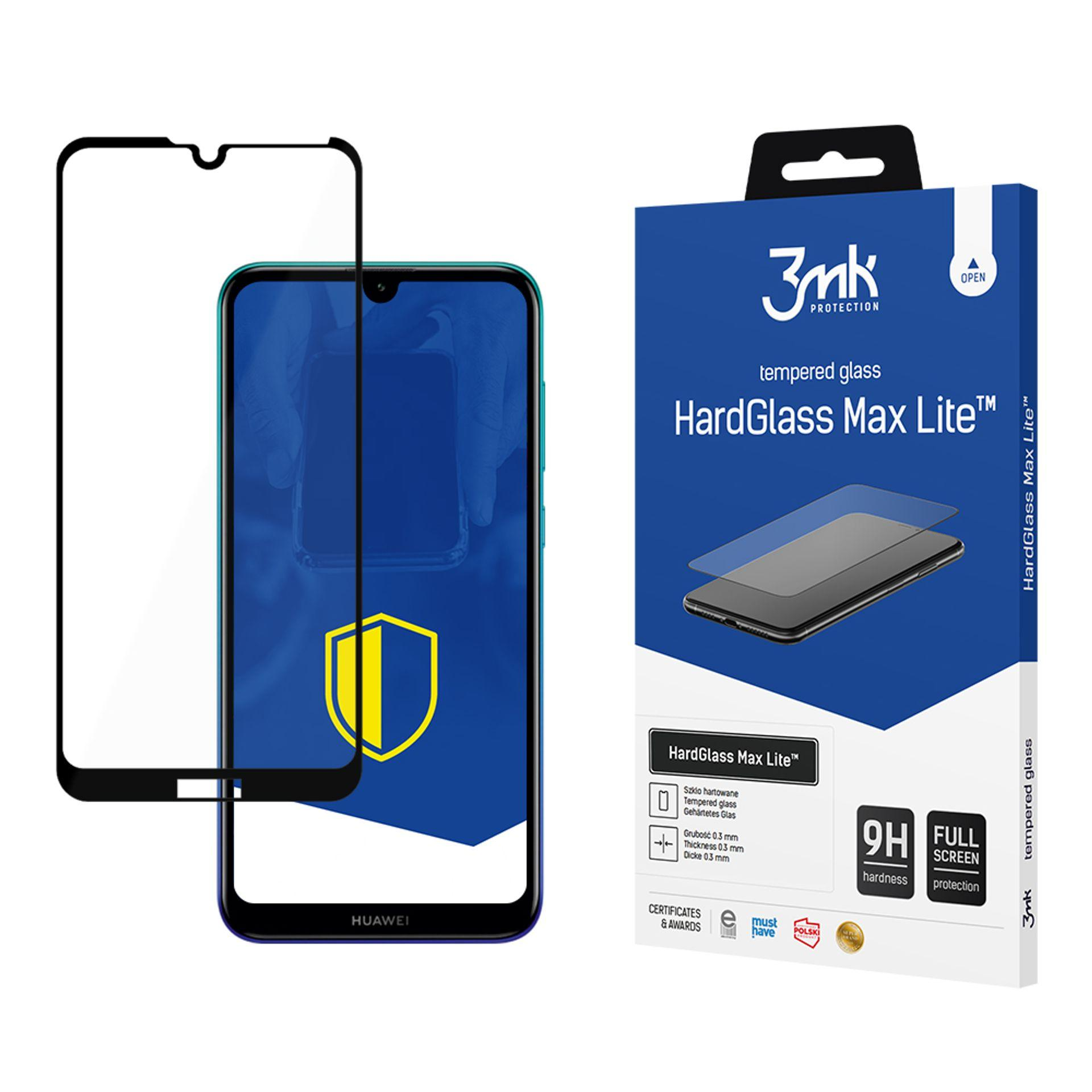 Un proteggi schermo e un telefono. Il proteggi schermo è nero, il telefono blu, una scatola a destra.