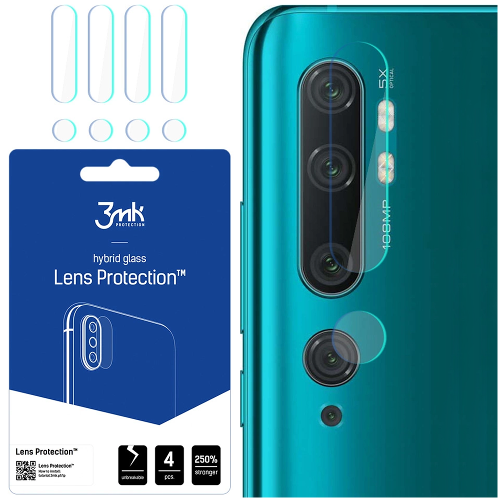 Retro di un telefono con lenti della fotocamera vicino a una confezione di protezione per lenti. La confezione contiene testo come 'Lens Protection'.