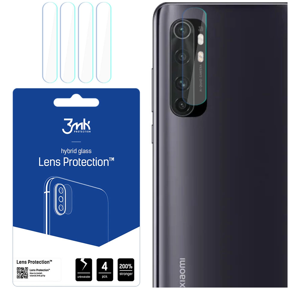 Un telefono e protezioni per lenti. Il telefono è grigio scuro. Le protezioni per lenti sono trasparenti. Un pacchetto blu mostra il prodotto.