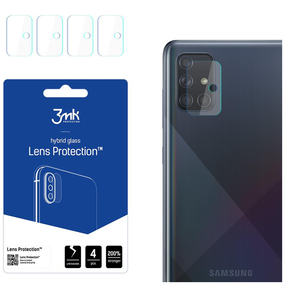 Zestaw ochrony obiektywu do telefonu. Zawiera telefon z ochraniaczem obiektywu, opakowanie i cztery ochraniacze obiektywu.