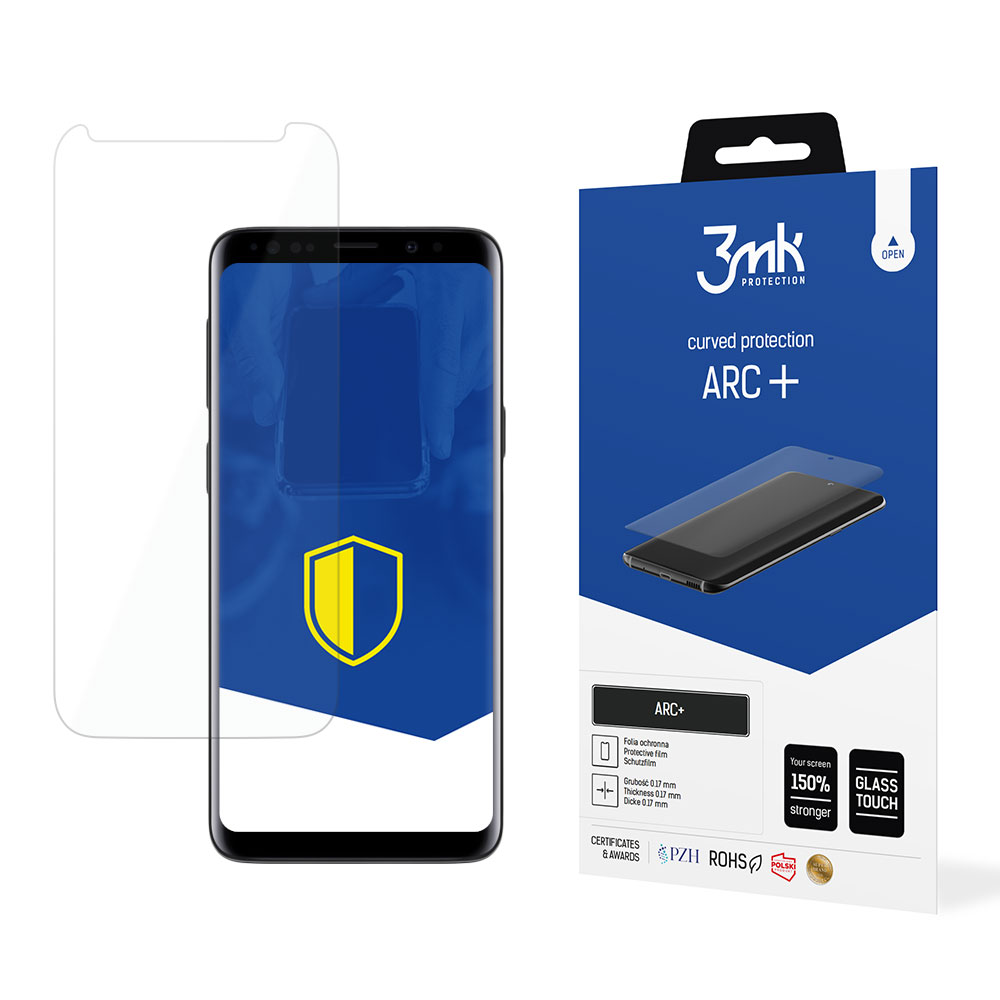 Un telefono con protezione schermo e una scatola con il marchio 3mk.