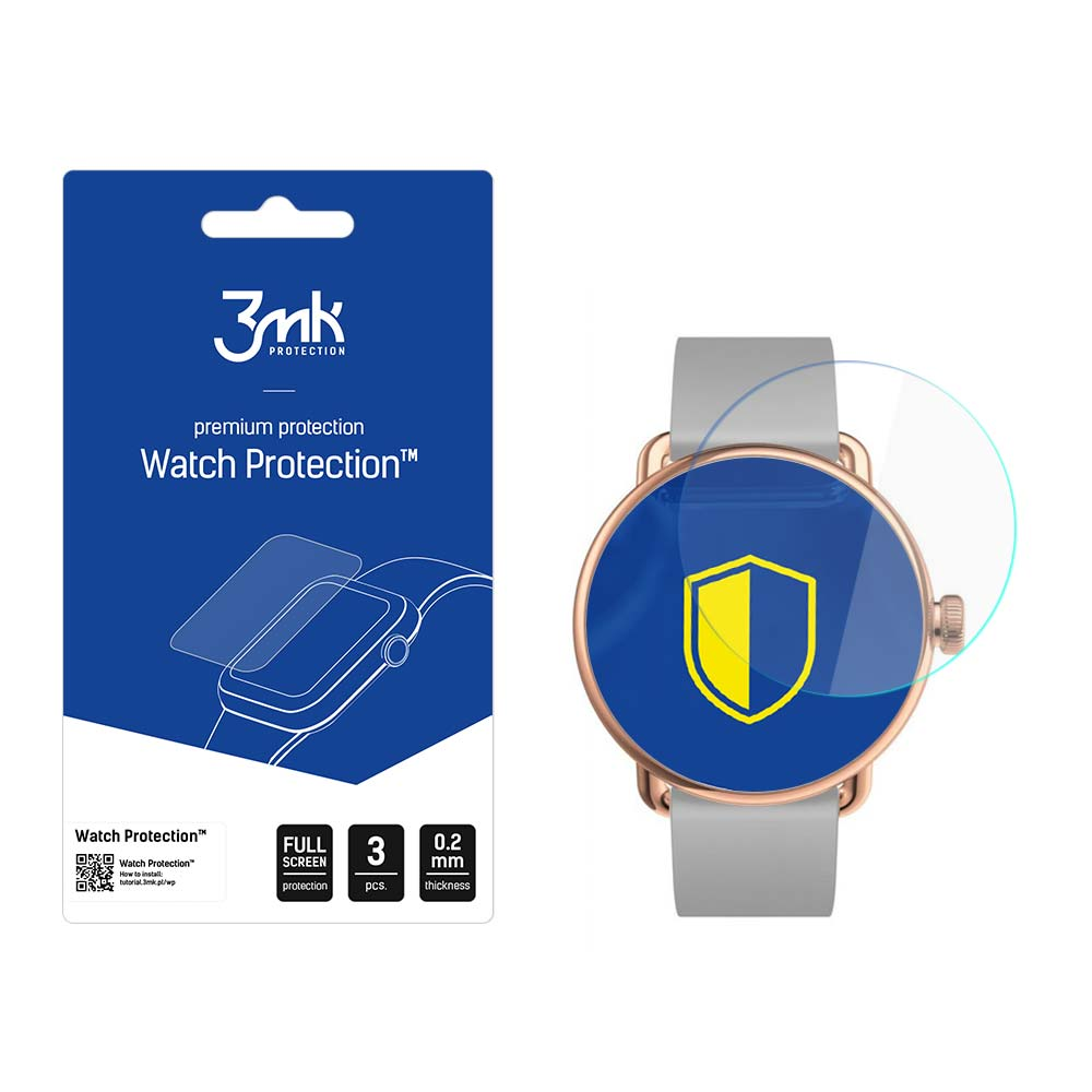 Smartwatch z ochraniaczem ekranu i opakowanie ochraniaczy ekranu z napisem 'Watch Protection'.