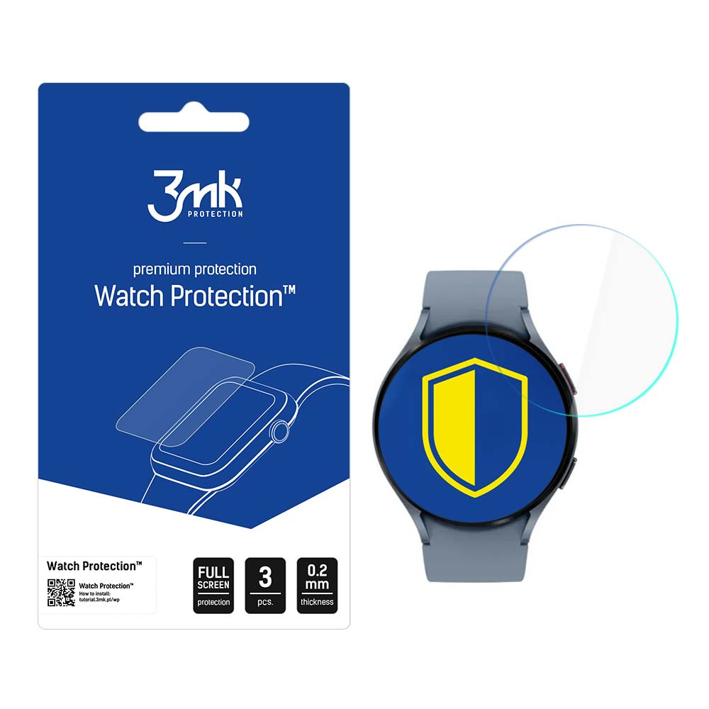 Un orologio e una confezione di protezione dello schermo sono esposti. La protezione è progettata per l'orologio, con un'icona a scudo blu e gialla.