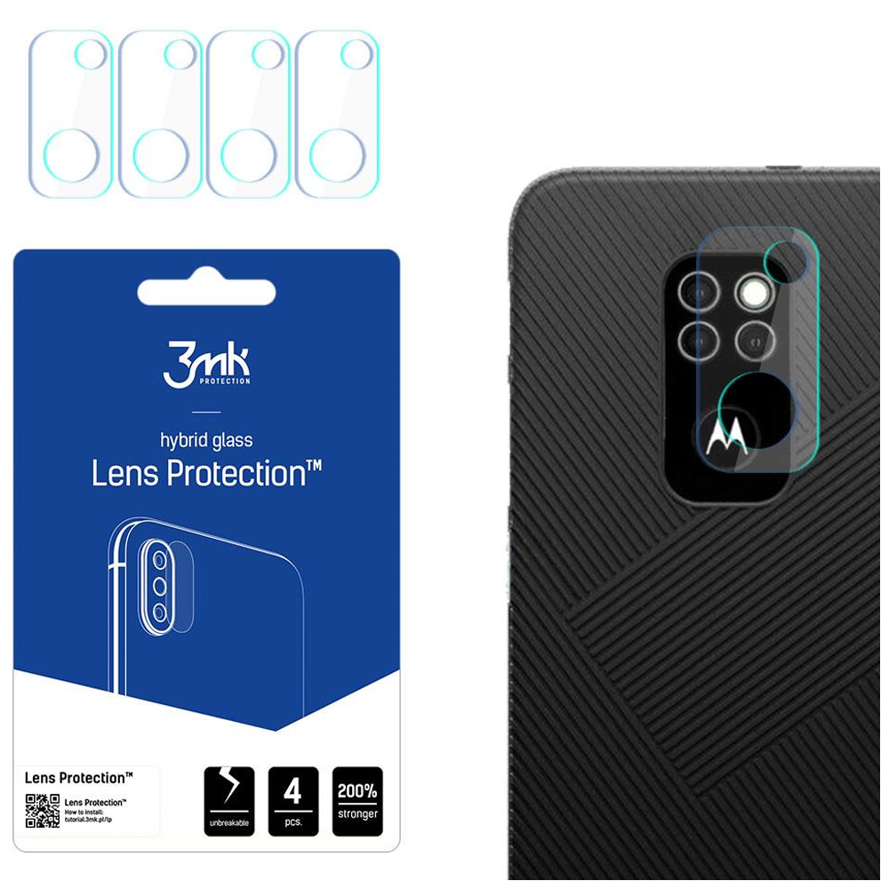 Un kit di protezione per lenti del telefono con un retro del telefono. Il kit include protezioni e un pacchetto di marca.