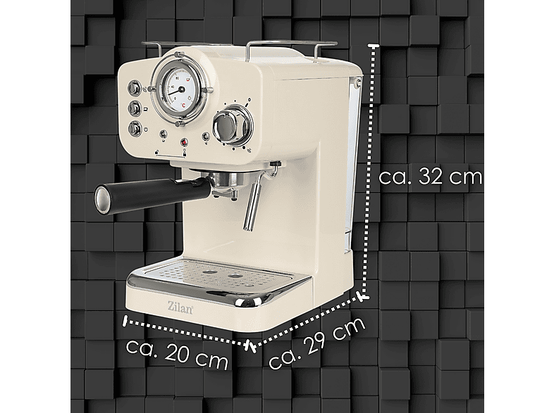 ZILAN ZLN2992 Retro 15 Bar 1100 W Süt Köpürtücülü Manuel Espresso