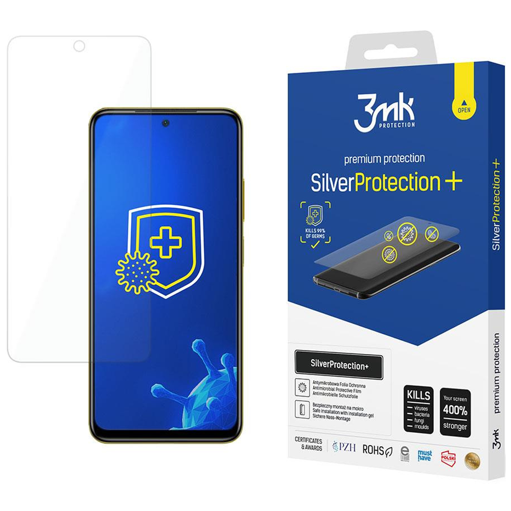 Un proteggi schermo e una scatola. La scatola pubblicizza 'Silver Protection+' e 'Uccide il 99% dei germi'.