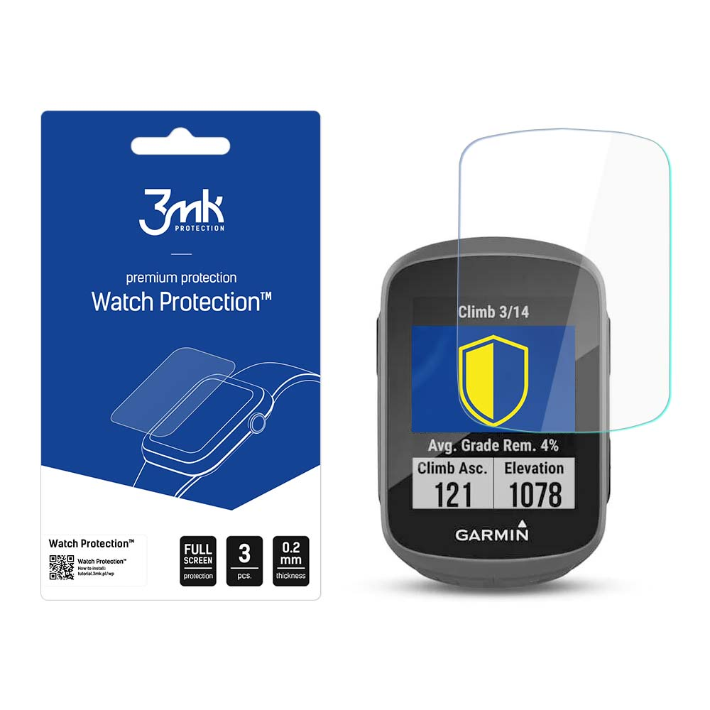 Un orologio Garmin con una protezione schermo accanto alla confezione. Sulla confezione c'è scritto 'Watch Protection'.