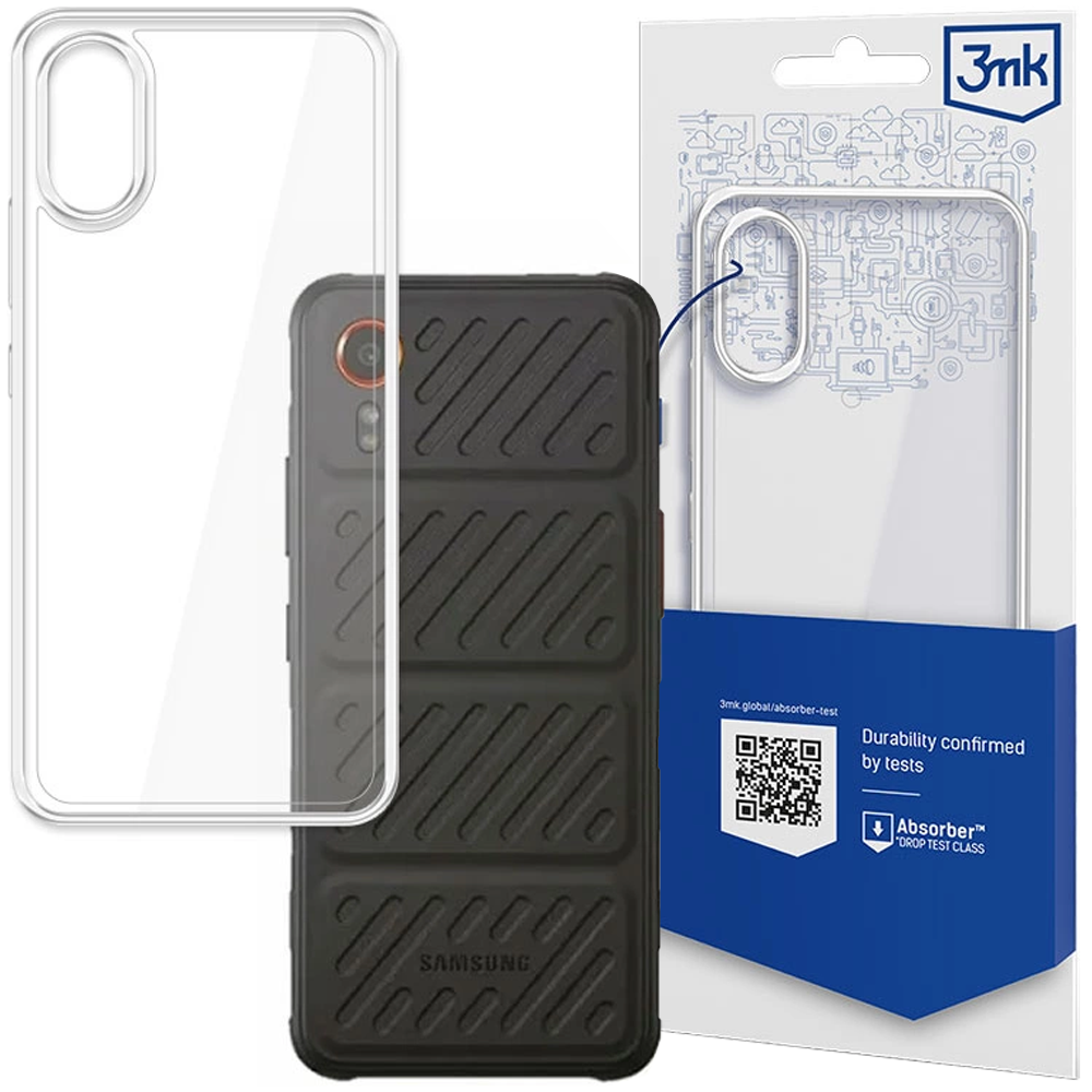 Etui na telefon i jego opakowanie. Etui jest czarne i przezroczyste, z logo Samsung. Opakowanie ma niebiesko-biały design.