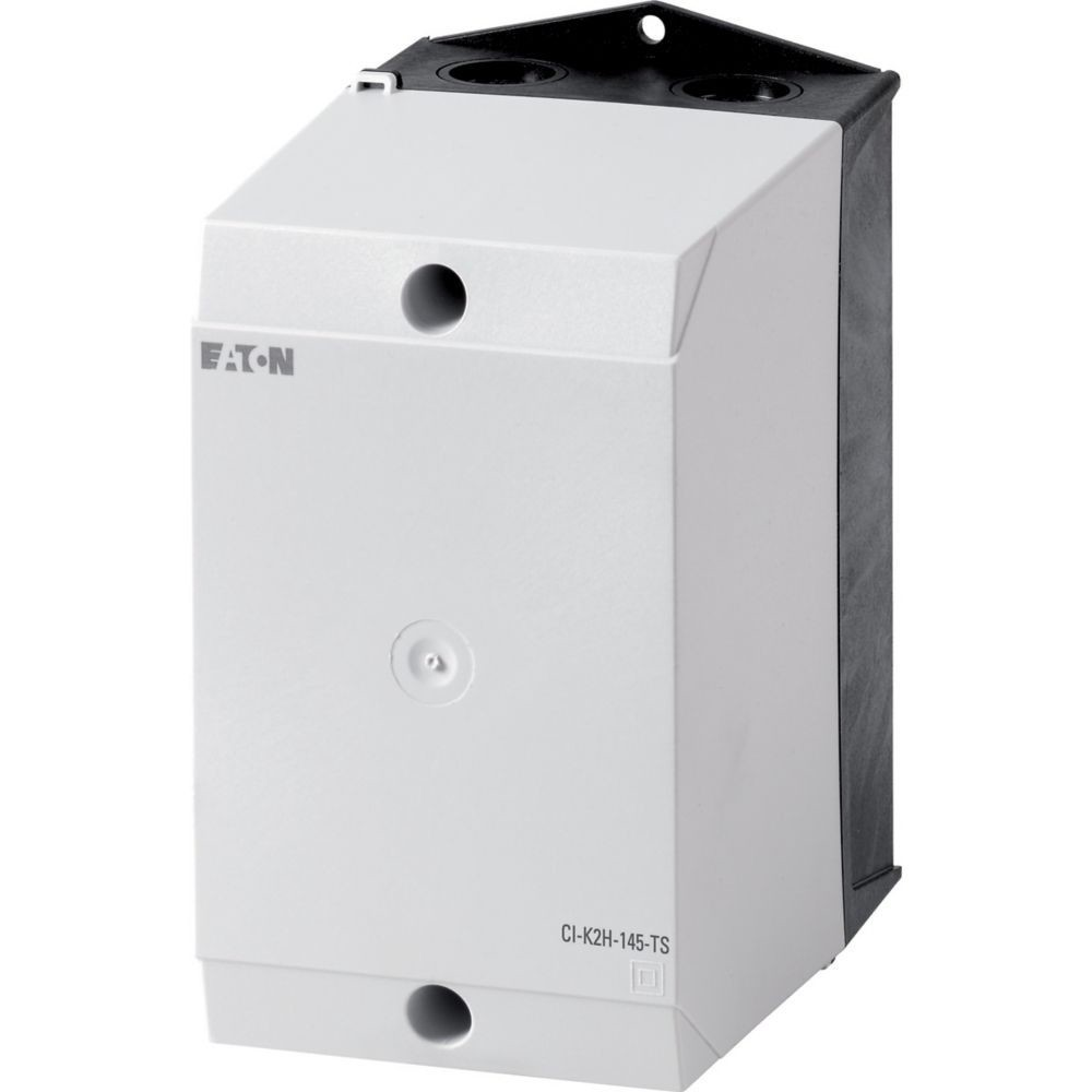 Un componente elettrico bianco con il logo Eaton e la scritta CI-K2H-145-TS. Ha una parte superiore nera e un foro circolare.