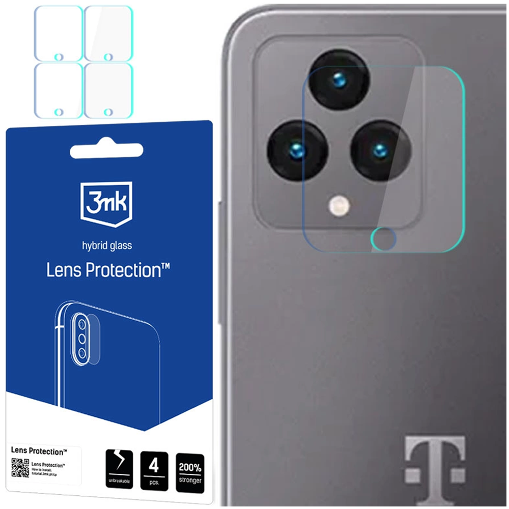 Un retrotelefono con protezione per lenti, una confezione di protezioni per lenti e quattro protezioni per lenti sono visibili.