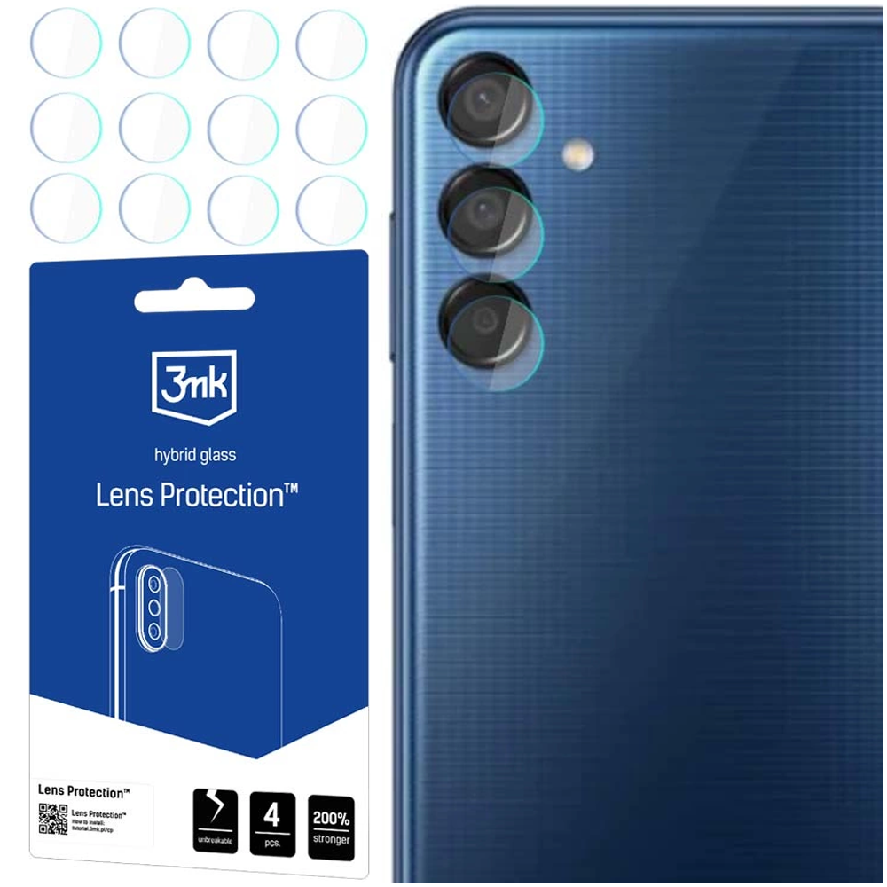 Un retro telefono con lenti della fotocamera ha protezioni per lo schermo. A sinistra un pacco di protezioni per lenti.