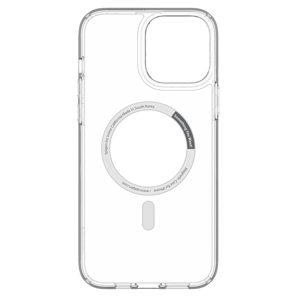 Una custodia trasparente per iPhone con un design circolare e il testo che recita "Something You Want!" e "Magnetic Case for iPhone".