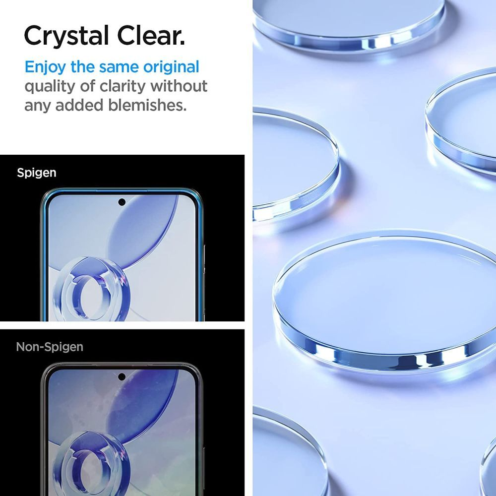 L'image montre un écran de téléphone avec un protecteur. Le texte dit 'Crystal Clear' et met en évidence la clarté sans défaut.