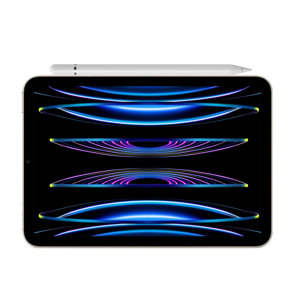 Ein Tablet mit Stift. Der Bildschirm zeigt leuchtende Linien in Blau und Lila auf schwarzem Hintergrund.