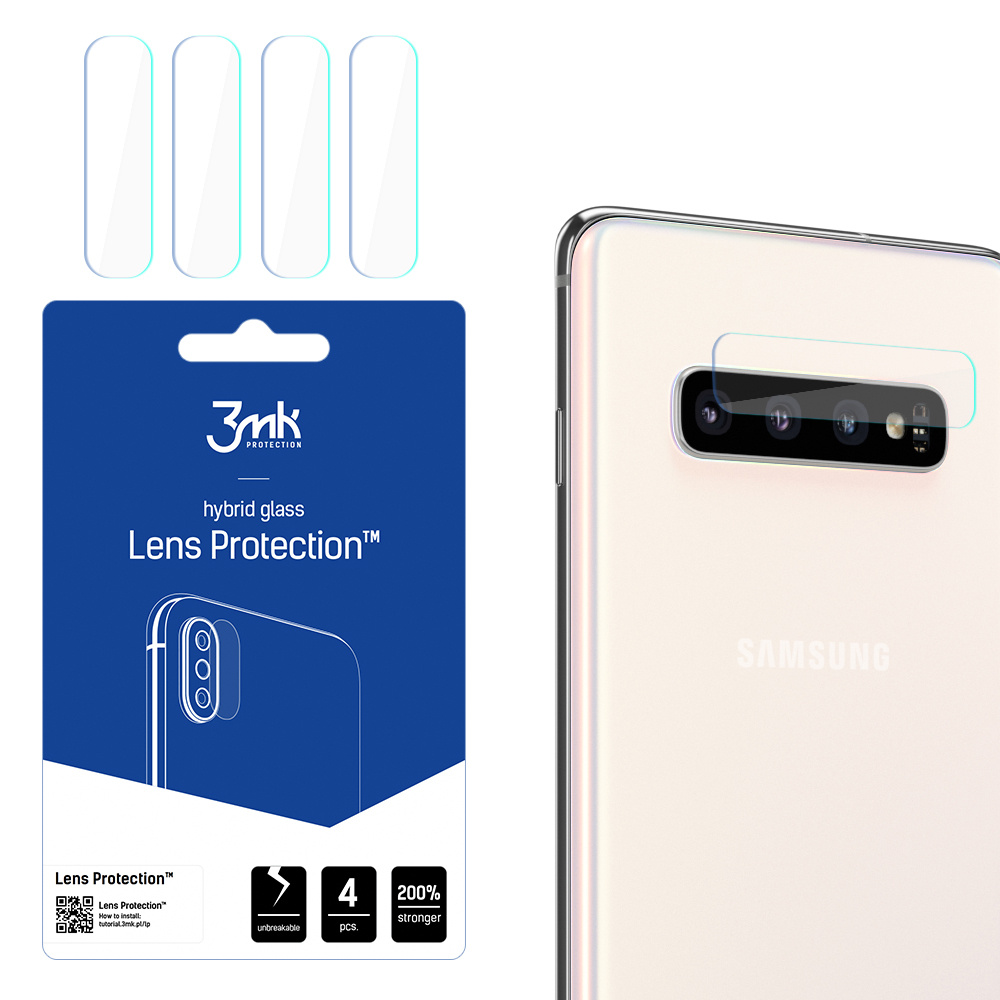 Un telefono con protezione per lenti. La confezione mostra il prodotto e il telefono. Il telefono ha una protezione per lo schermo sulla fotocamera.
