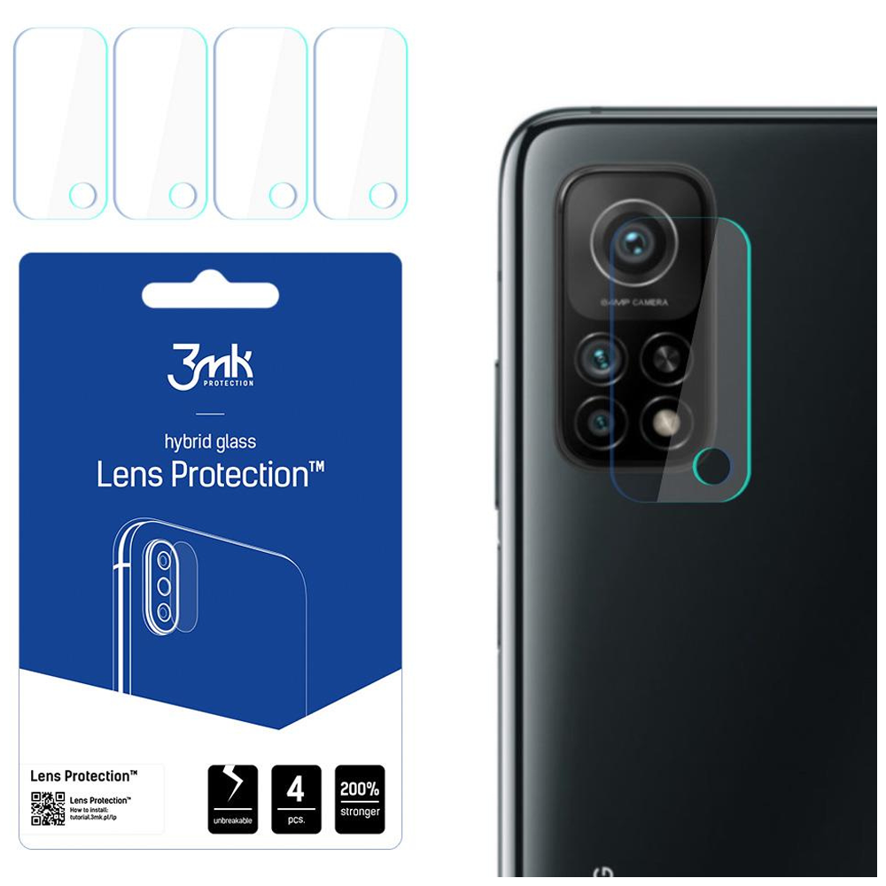Un telefono con protezione per fotocamera, una confezione di protezioni per lenti e il testo 'Lens Protection' sono visibili.